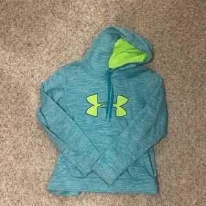 Under Armour Teal Hoodie with Bright Green Logo